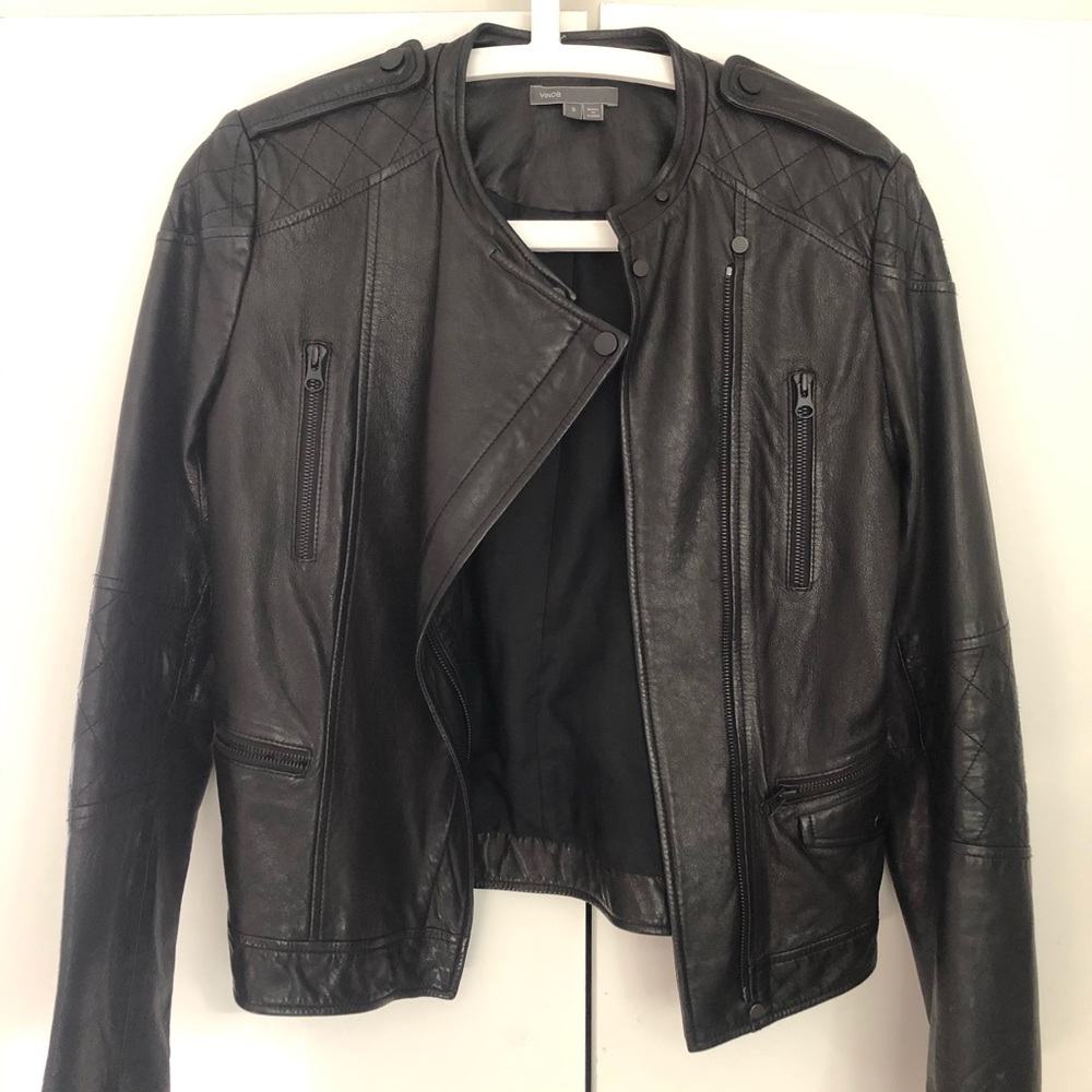 Vince Black Leather Jacket Size Small
